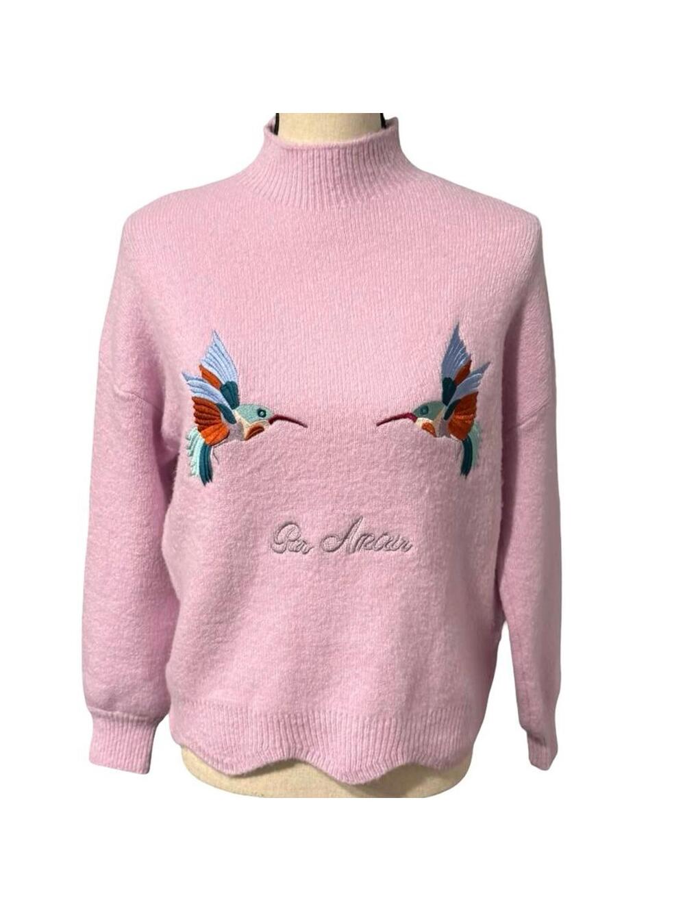 Code x Mode Purple Mock Neck Sweater with Bird Appliques Size S